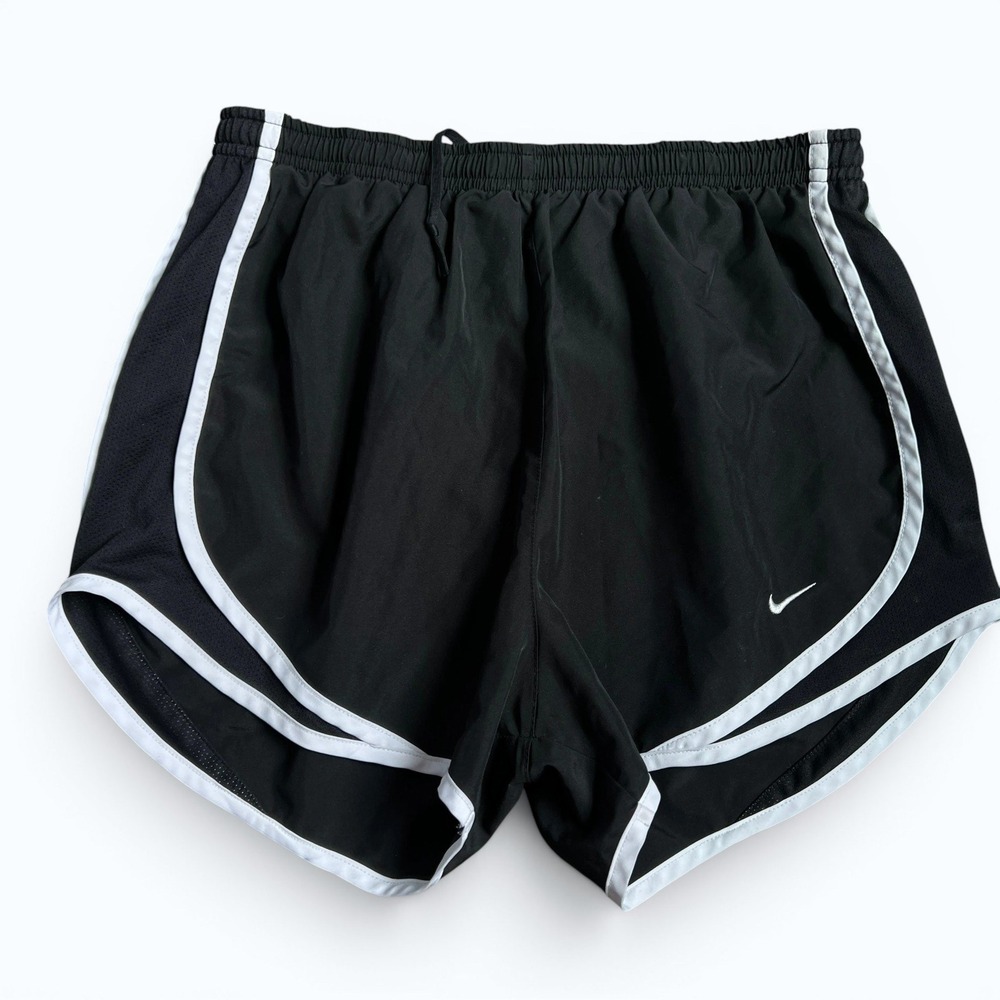 Nike Dri-FIT Running Shorts Womens S Black White Swoosh Athletic Gym